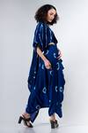 Nupur Kanoi_Blue Crepe V Neck Printed Dhoti Saree With Kaftan Blouse  _Online_at_Aza_Fashions