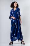 Shop_Nupur Kanoi_Blue Crepe V Neck Printed Dhoti Saree With Kaftan Blouse  _Online_at_Aza_Fashions