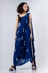 Nupur Kanoi_Blue Crepe Round Printed Dhoti Saree With Blouse  _Online_at_Aza_Fashions