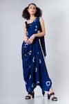 Shop_Nupur Kanoi_Blue Crepe Round Printed Dhoti Saree With Blouse  _Online_at_Aza_Fashions