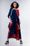 Buy_Nupur Kanoi_Blue Satin Leheriya Print Top And Draped Skirt_at_Aza_Fashions