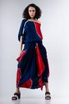 Nupur Kanoi_Blue Satin Leheriya Print Top And Draped Skirt_Online_at_Aza_Fashions