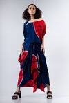 Buy_Nupur Kanoi_Blue Satin Leheriya Print Top And Draped Skirt_Online_at_Aza_Fashions