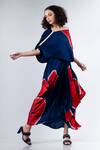 Shop_Nupur Kanoi_Blue Satin Leheriya Print Top And Draped Skirt_Online_at_Aza_Fashions