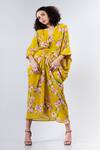 Buy_Nupur Kanoi_Yellow Crepe V Neck Floral Print Dress  _at_Aza_Fashions