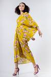 Shop_Nupur Kanoi_Yellow Crepe V Neck Floral Print Dress  _Online_at_Aza_Fashions
