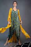 Buy_Nupur Kanoi_Yellow Crepe Geometric And Leheriya V Neck Printed Jumpsuit With Jacket_at_Aza_Fashions