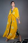 Nupur Kanoi_Yellow Crepe Geometric And Leheriya V Neck Printed Jumpsuit With Jacket_at_Aza_Fashions