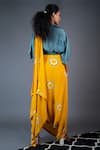 Shop_Nupur Kanoi_Yellow Habutai Silk And Crepe Print Dhoti Saree With Kaftan Top  _at_Aza_Fashions