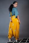 Nupur Kanoi_Yellow Habutai Silk And Crepe Print Dhoti Saree With Kaftan Top  _Online_at_Aza_Fashions