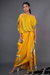 Buy_Nupur Kanoi_Yellow Bemberg Satin Print Leheriya One Shoulder Top And Skirt Set  _at_Aza_Fashions