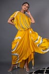 Buy_Nupur Kanoi_Yellow Bemberg Satin Print Leheriya One Shoulder Top And Skirt Set  _Online_at_Aza_Fashions