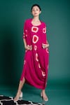 Buy_Nupur Kanoi_Pink Crepe Polka Dot Round Printed Jacket And Dress Set_at_Aza_Fashions