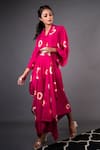 Nupur Kanoi_Pink Habutai Silk Polka Dot V Neck Printed Midi Dress_Online_at_Aza_Fashions