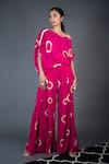 Buy_Nupur Kanoi_Pink Crepe Print Polka Dot One Shoulder Top And Pant Set  _at_Aza_Fashions