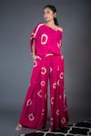 Nupur Kanoi_Pink Crepe Print Polka Dot One Shoulder Top And Pant Set  _Online_at_Aza_Fashions