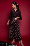 Buy_Nupur Kanoi_Brown Silk And Crepe Leheriya V Neck Top & Lungi Set_Online_at_Aza_Fashions