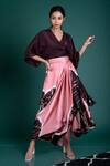 Buy_Nupur Kanoi_Pink Silk And Satin Leheriya V Neck Kaftan Top & Skirt Set_at_Aza_Fashions