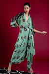 Buy_Nupur Kanoi_Green Crepe Leheriya And Shibori V Neck Print Draped Dress_at_Aza_Fashions