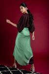 Shop_Nupur Kanoi_Green Silk And Satin Leheriya V Neck Kaftan Top & Skirt Set_at_Aza_Fashions