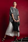 Buy_Nupur Kanoi_Black Silk Print Bandhani Notched Kurta And Lungi Set _at_Aza_Fashions