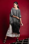 Nupur Kanoi_Black Silk Print Bandhani Notched Kurta And Lungi Set _Online_at_Aza_Fashions