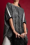 Nupur Kanoi_Black Silk Print Bandhani Notched Kurta And Lungi Set _at_Aza_Fashions