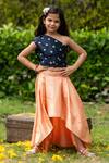 Buy_Fairies Forever_Peach Satin One Shoulder Lehenga Set _at_Aza_Fashions