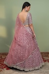 Shop_Neha Khullar_Pink Raw Silk Embroidery V Neck Bridal Lehenga Set _at_Aza_Fashions