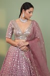 Neha Khullar_Pink Raw Silk Embroidery V Neck Bridal Lehenga Set _at_Aza_Fashions