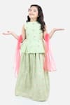 Buy_Fairies Forever_Green Chanderi Silk Sequins Peplum Kurta Lehenga Set _at_Aza_Fashions