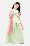 Fairies Forever_Green Chanderi Silk Sequins Peplum Kurta Lehenga Set _Online_at_Aza_Fashions