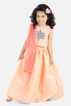 Fairies Forever_Peach Raw Silk Embroidered Mirror Work Choli Lehenga Set  _Online_at_Aza_Fashions