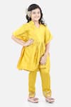 Buy_Fairies Forever_Yellow Satin Silk Embroidered Sequins Work Kaftan Kurta And Pant Set  _at_Aza_Fashions