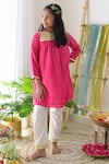 Buy_Fairies Forever_Pink Cotton Embroidered Gota Work Bandhej Kurta And Pant Set  _at_Aza_Fashions