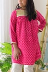 Fairies Forever_Pink Cotton Embroidered Gota Work Bandhej Kurta And Pant Set  _Online_at_Aza_Fashions