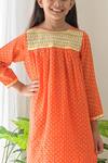 Fairies Forever_Orange Cotton Embroidered Gota Work Bandhej Kurta And Pant Set  _Online_at_Aza_Fashions