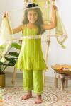 Shop_Fairies Forever_Green Chinon Embroidered Gota Work Striped Kurta Set  _Online_at_Aza_Fashions