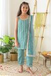 Buy_Fairies Forever_Blue Chinon Embroidered Gota Work Striped Kurta Set  _at_Aza_Fashions