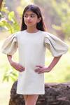 Fairies Forever_White Cotton Puff Sleeve Dress For Girls_Online_at_Aza_Fashions
