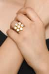 Zeeya Luxury Jewellery_Gold Plated Semi-precious Stones Floral Motif Studded Ring _Online_at_Aza_Fashions