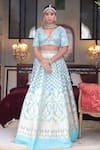 Neha Khullar_Blue Banarasi Organza Embroidery Zari V Neck Lehenga Set _Online_at_Aza_Fashions