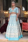 Shop_Neha Khullar_Blue Banarasi Organza Embroidery Zari V Neck Lehenga Set _at_Aza_Fashions