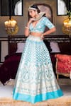 Buy_Neha Khullar_Blue Banarasi Organza Embroidery Zari V Neck Lehenga Set _Online_at_Aza_Fashions