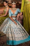 Shop_Neha Khullar_Blue Banarasi Organza Embroidery Zari V Neck Lehenga Set _Online_at_Aza_Fashions