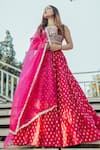 Neha Khullar_Pink Chanderi Embroidered Zari Work Sweetheart Mirror Lehenga Set _Online_at_Aza_Fashions