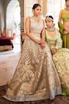 Buy_Neha Khullar_Blue Banarasi Organza Embroidery Zari V Neck Lehenga Set _Online_at_Aza_Fashions