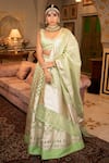 Buy_Neha Khullar_Green Banarasi Organza Embroidery Zari Scoop Neck Lehenga Set _at_Aza_Fashions