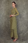 Neha Khullar_Green Georgette Embroidered Sequin Work V Bandhani Print Pre-draped Saree Set_Online_at_Aza_Fashions