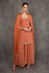 Buy_Neha Khullar_Orange Chinon Embroidered Shell Tassel Square Floral Print Sharara Set  _at_Aza_Fashions